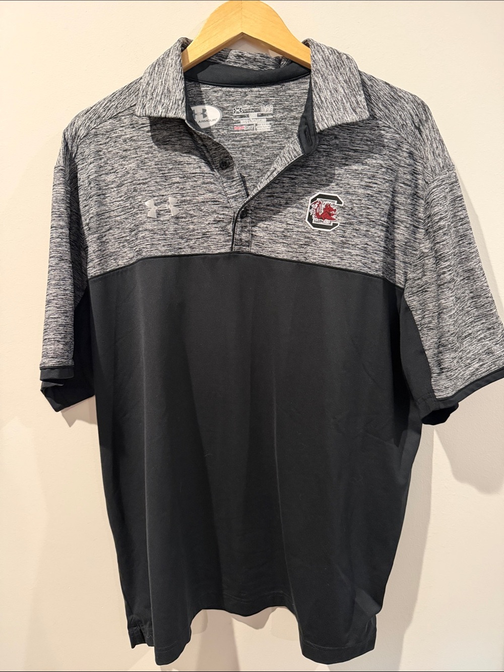 Under Armour Gray Heather & Black Short Sleeve Polo with Gamecock Patch
